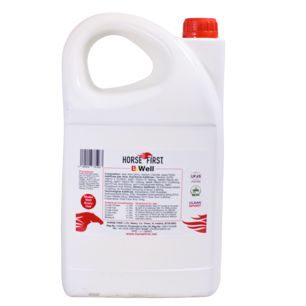White container with red lid labeled 'Horse First B Well' on a white background
