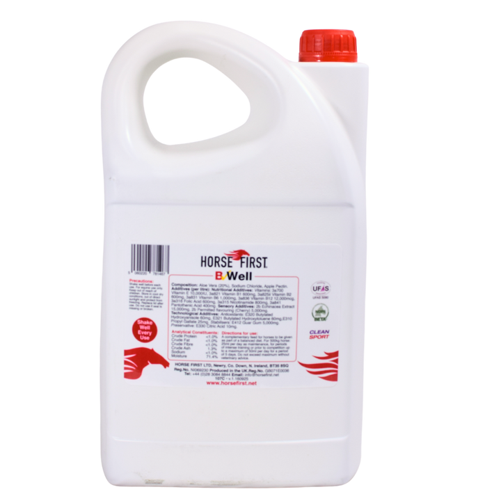 White container with red lid labeled 'Horse First B Well' on a white background