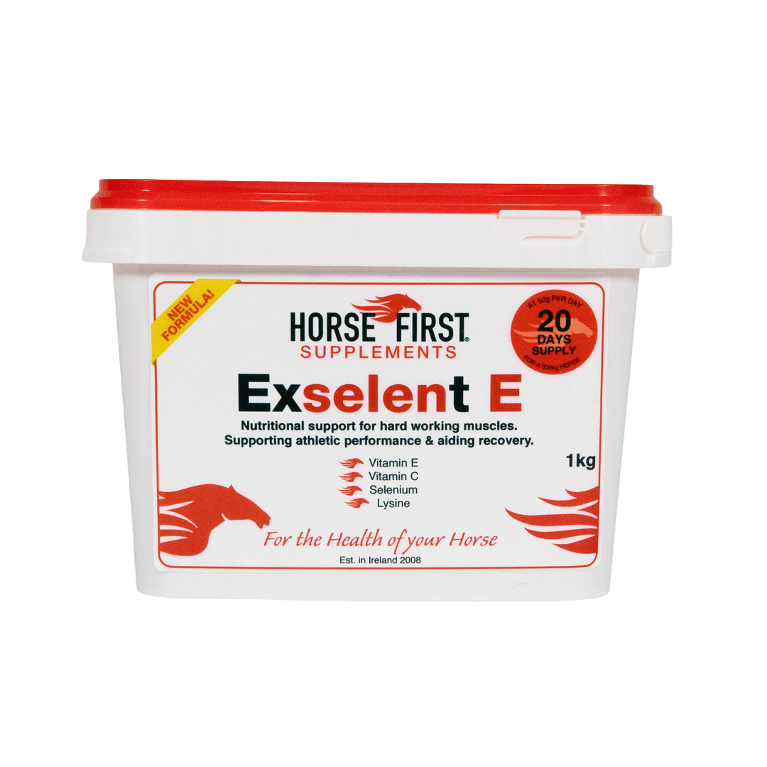 Horse First Supplements Excellent E container on a white background