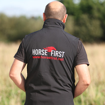 Mens Horse First Soft Shell Body Warmer in Black -  Back View